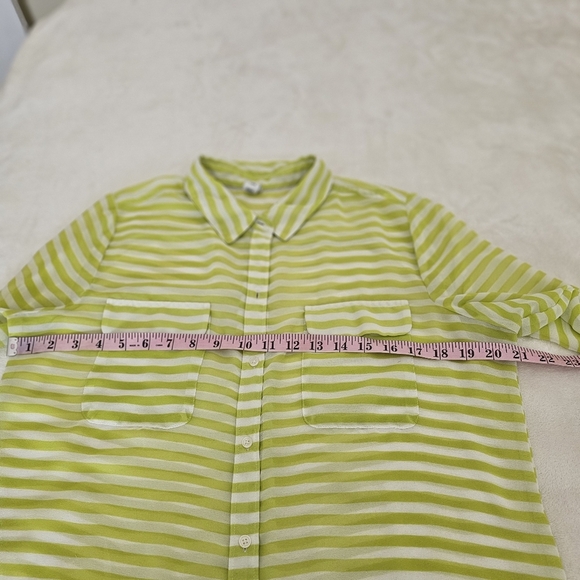 Old Navy Neon Green White Striped Secretary Blouse Top Size L - Picture 5 of 8